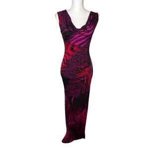Cache NWT fuchsia sleeveless cowl neck bodycon side zipper slit maxi dress XS